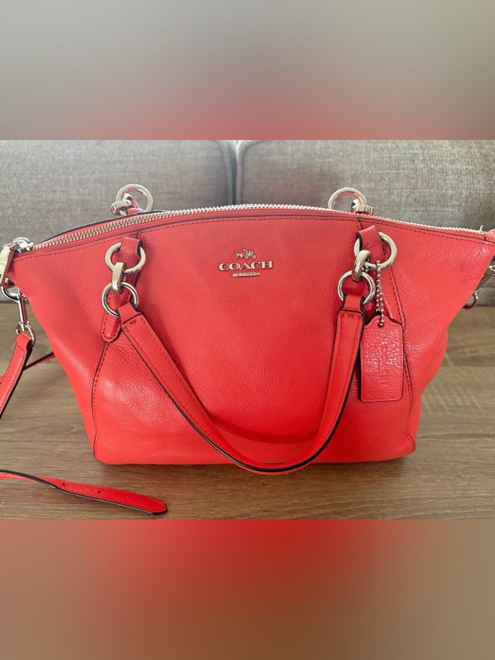 COACH Coral Leather Shoulder Bag with Silver Hardware